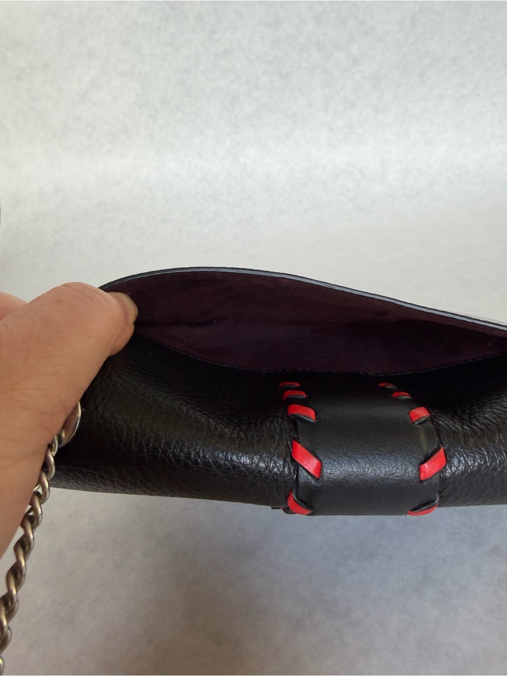 Coach Whipstitch Georgie Black Leather Crossbody Bag with Chain Strap - Picture 5 of 8